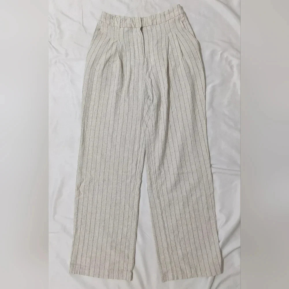 7 For All Mankind Linen Pants, Color Cream/Black Size 4